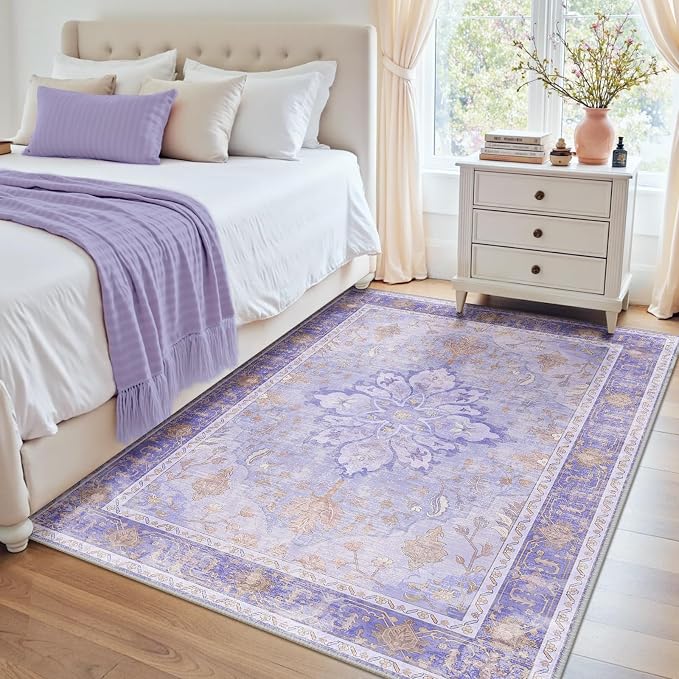 RELEANY Area Rugs 4'x6' Washable Non-Slip, Floral Vintage Distress Medallion - Image 2