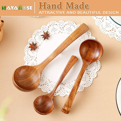 3Pcs Wooden Ladle for Soup, 3Size Natural Teak Wooden Cooking Spoons, Wood Soup - Image 7