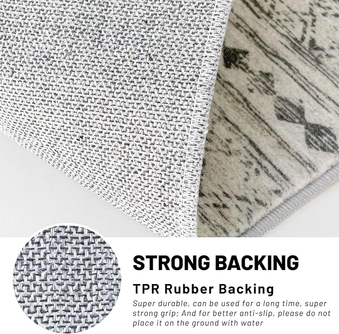 KUTA Bedroom Boho Rug 4x6 Grey, Moroccan Washable Area Rugs Non Slip, Ultra - Image 6