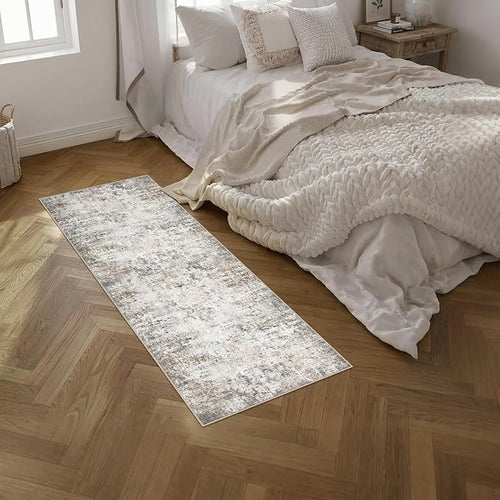2'x6' Runner Rug Washable Rug: Modern Abstract Soft Thin Runner Rug Brown Grey - Image 2