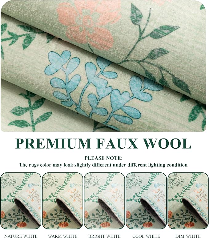 YIHOUSE Green Floral 5x7 Area Rugs - Image 6