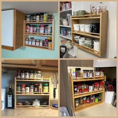 3 Tier Bamboo Spice Rack, Seasoning Jars Rack Shelf Spice Organizer - Image 6