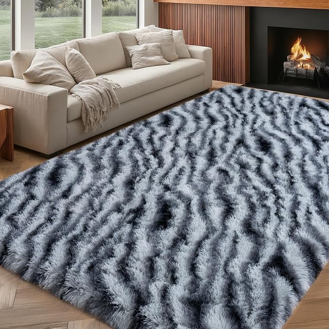 qulint Zebra Rug for Living Room, 8x10 Area Rug for Bedroom Soft Shaggy Animal - Image 4