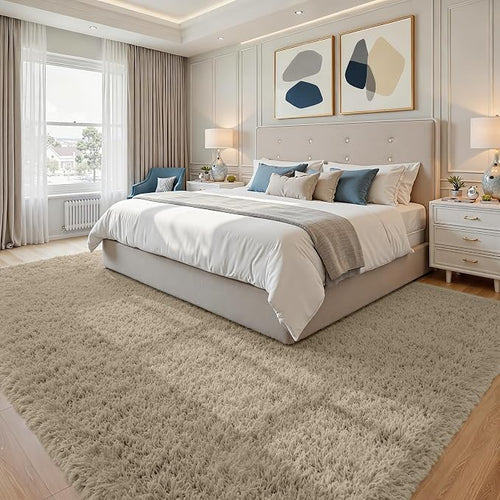 8x10 Area Rugs for Living Room Rug: Soft Fluffy Shag Gray Camel Rugs for Bedroom - Image 2