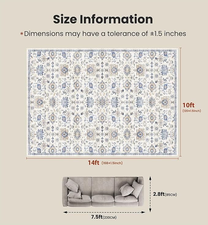 AMADA HOMEFURNISHING 10x14 Washable Area Rug, Low-Profile Large Area Rug - Image 2