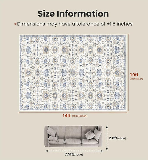 AMADA HOMEFURNISHING 10x14 Washable Area Rug, Low-Profile Large Area Rug - Image 2
