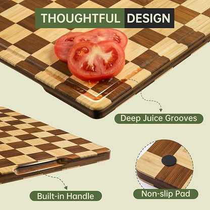 THETCHRY Bamboo Cutting Board Set, Checkered Wood Cutting Boards - Image 5
