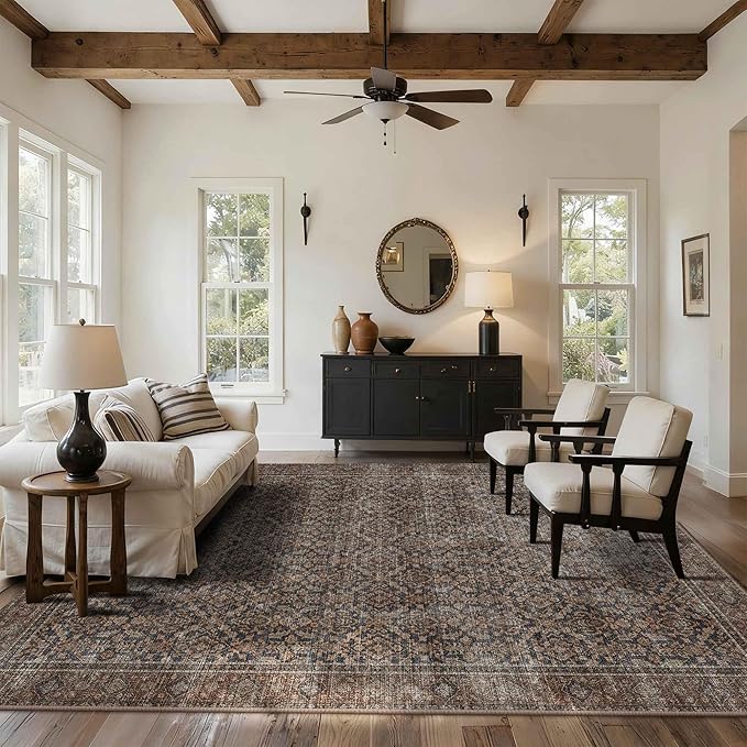 Latte&Fog 8x10 Area Rugs for Living Room, Large Vintage Taupe Brown Washable Rug by LatteFog