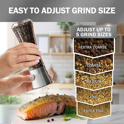 Home EC Premium Stainless Steel Sea Salt and Pepper Grinder Set of 2 - Image 3