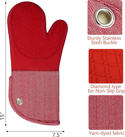 Professional Microwave Silicone Oven Mitts one Pair, Kitchen Mitten Set - Image 2
