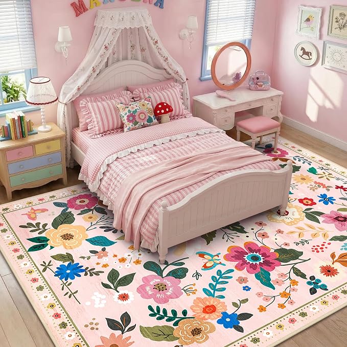 RELEANY Floral 8x10 Area Rugs Washable Print Boho Cute Carpet Non Slip Flower - Image 2