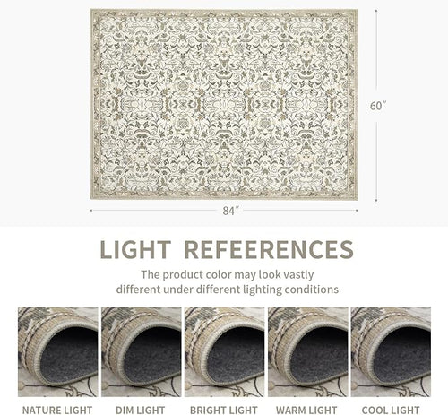 6×9 Washable Large Area Rugs for Living Room, Floral Soft Rug Non Slip Stain - Image 2