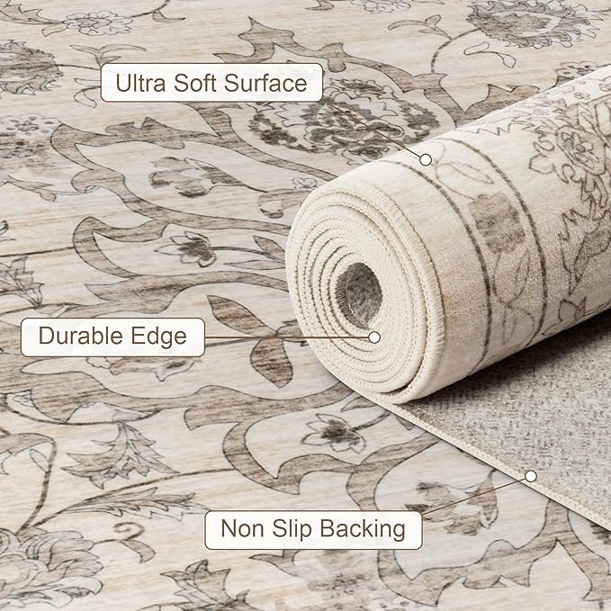 2x3 Area Rugs Living Room Rug: Washable Vintage Distressed Floral Rug No Slip - Image 7