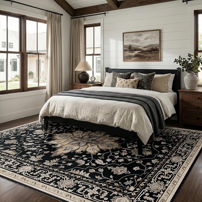 RELEANY Area Rugs Large 9'x12' Washable Non-Slip, Floral Vintage Distress - Image 2