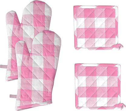 Native Fab Buffalo Plaid Check Oven Mitts and Pot Holders Set of 4, 100% Cotton by NativeFab