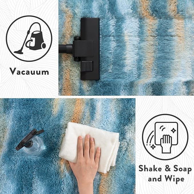 Shag Rugs for Living Room 8x10, Ultra Soft Fluffy Abstract Blue Yellow Fuzzy - Image 7