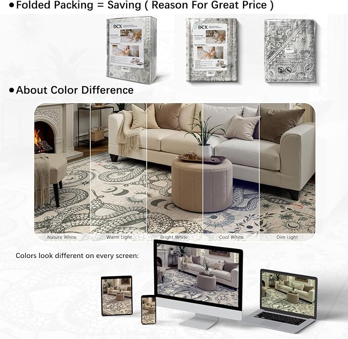 DCX Washable 8x10 Snake Rug, Soft Low Pile Carpet, Kid & Pet Friendly - Image 7