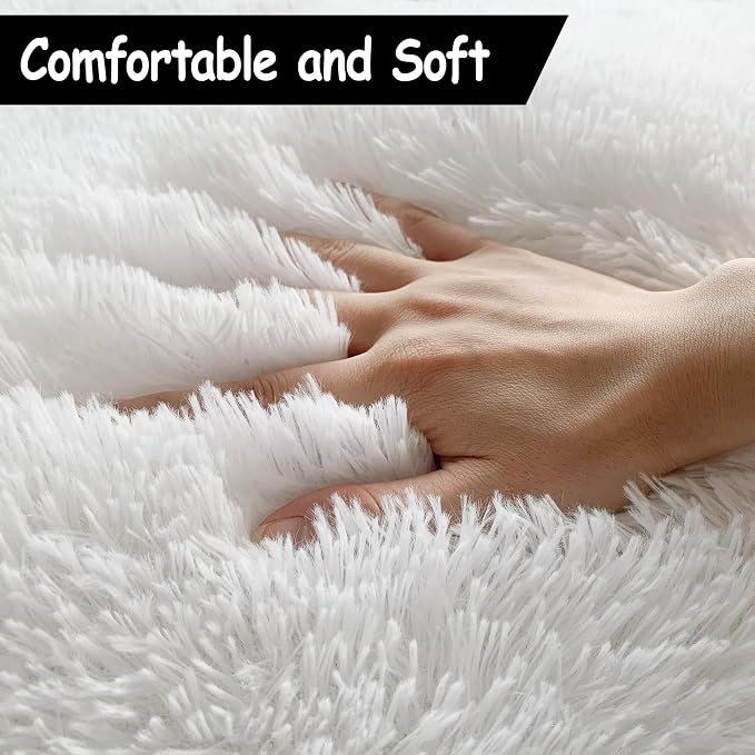 White Fluffy Runner Rugs for Bedroom Living Room Soft Shag Rug 2x8 Feet Plush - Image 4