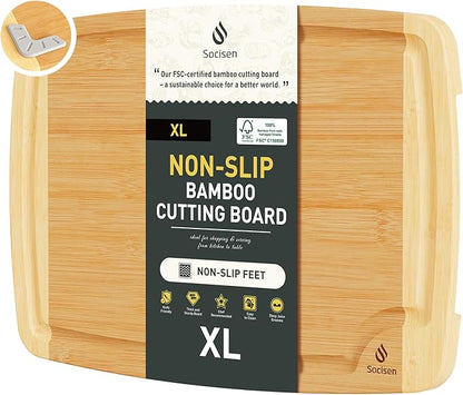 Bamboo Cutting Board Set Non Slip Feet Over Sink Acrylic Counter Lip Glass by Socisen
