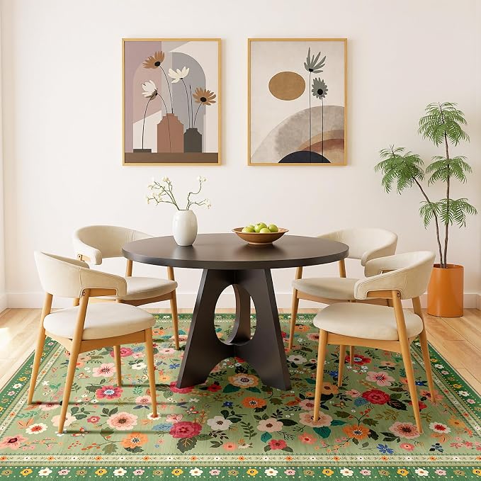 6x9 Area Rugs for Living Room Vacuum-Friendly Machine Washable Area Rug Flower - Image 7