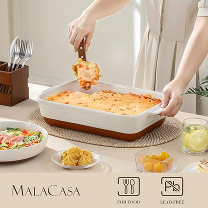 MALACASA Baking Dish with Rack, 4.8 Qt Ceramic Roasting Pan with Stainless - Image 3