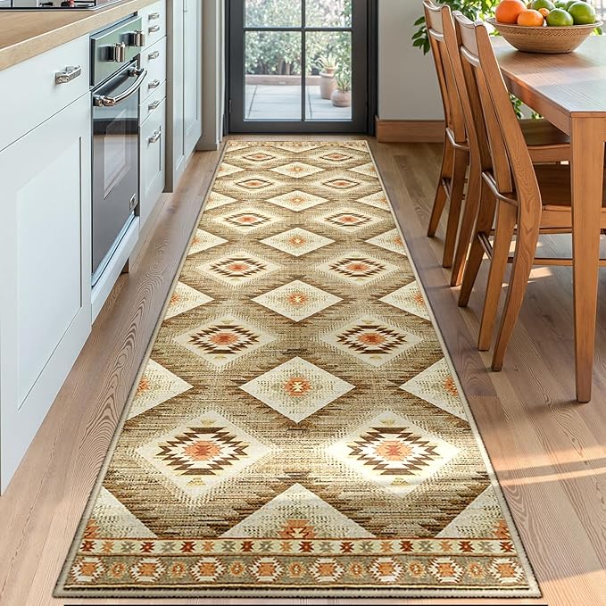 Area Rug 2x8 Rug Machine Washable Non-Slip Low Pile Print Pattern Western Rug by BESTSWEETIE