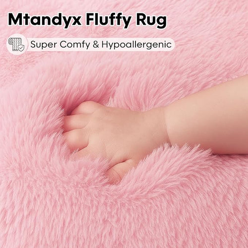 8x10 Area Rugs Living Room, Cute Pink Rug Large Plush Fluffy Bedroom Carpet - Image 2