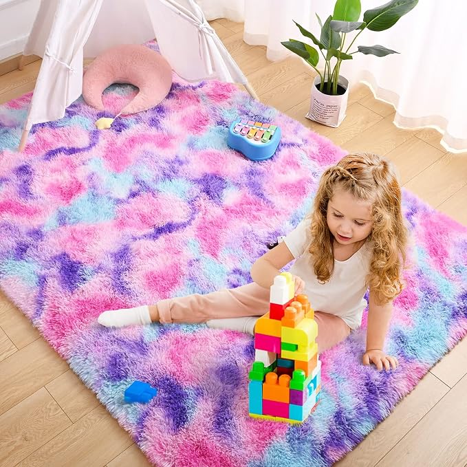 AROGAN Soft Rainbow Area Rugs for Girls Room 4x6 Feet, Fluffy Bedroom Rugs - Image 3