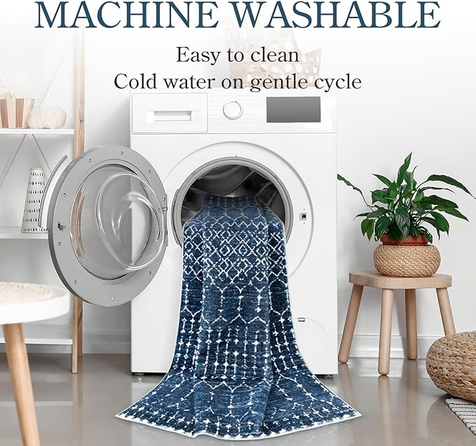 Lahome Moroccan Blue 3x5 Non-Slip Washable Soft Rug - Image 3