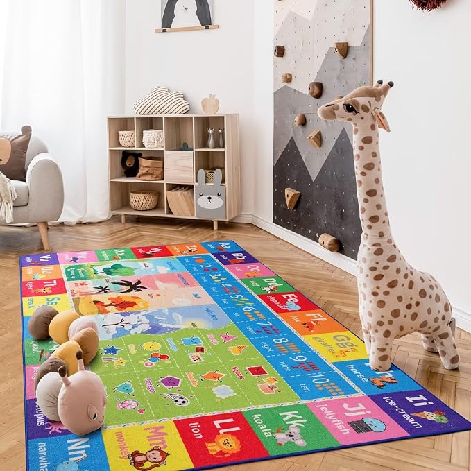Macgace ABC Kids Rug for Playroom, 7x10 Washable Classroom Area Rugs, Toddler - Image 4