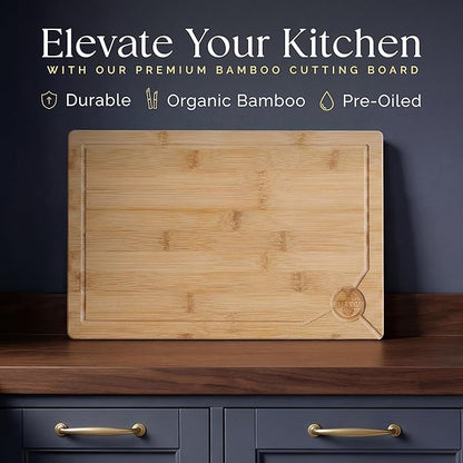Deer & Oak Large Bamboo Chopping Board 15" x 9.8" x 0.8", Premium Wooden - Image 3