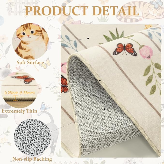 Unirea 2.6x8 Beige Cat Runner Rug, Washable Non Slip Botanical Rug - Image 4