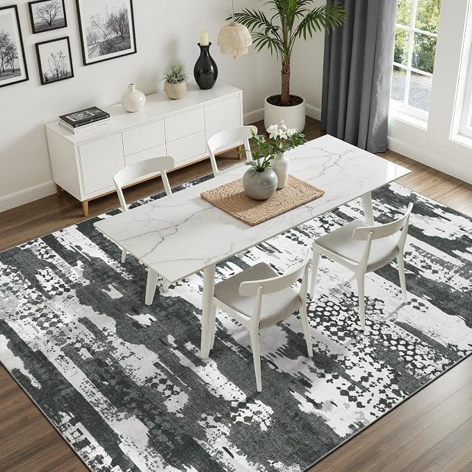 DCX Abstract Area Rug 6x9, Washable Black Modern Rug - Image 2