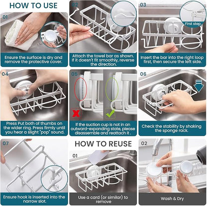 TAILI Sponge Holder with Strong Suction Cup, 4-in-1 Rustproof Sink Organizer - Image 8