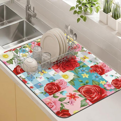 Kitchen Countertop Dish Drying Mat, Super Absorbent Coffee Bar Mat by Kuyig+Home