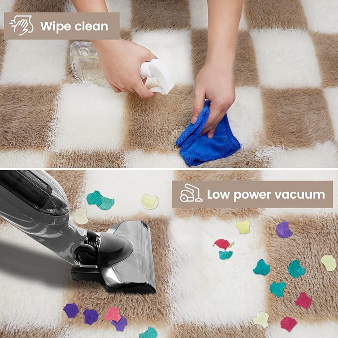 Super Soft Rug for Bedroom, 5x7 Ft Beige and White Area Rug Classic Checkered - Image 3
