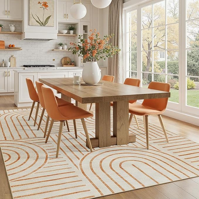 DCX Beige Machine Washable Area Rug 4x6, Midcentury Modern Non Slip Stain - Image 2