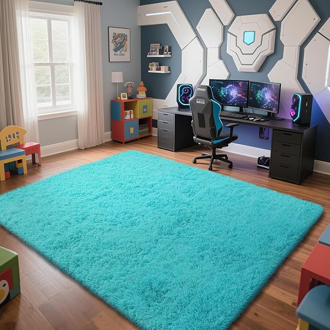yongyangjuxin Teal Blue Rug Fluffy Rug, 9x12 Teal Area Rugs - Image 3