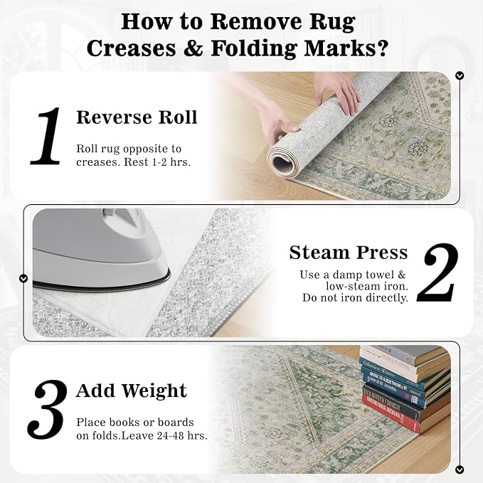 DCX Green 8x10 Area Rug, Machine Washable Non Slip Stain Resistant Vintage Rug - Image 6