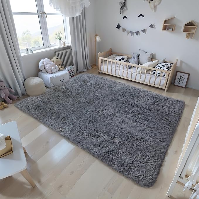 KICHOWUA 4x6 Grey Fluffy Shag Rug - Image 8
