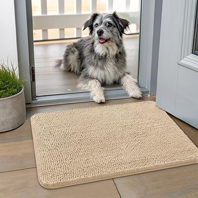 Smiry Dog Door Mat for Muddy Paws 24x16, Absorbent Dirt Trapper, Non-Slip by Smiry