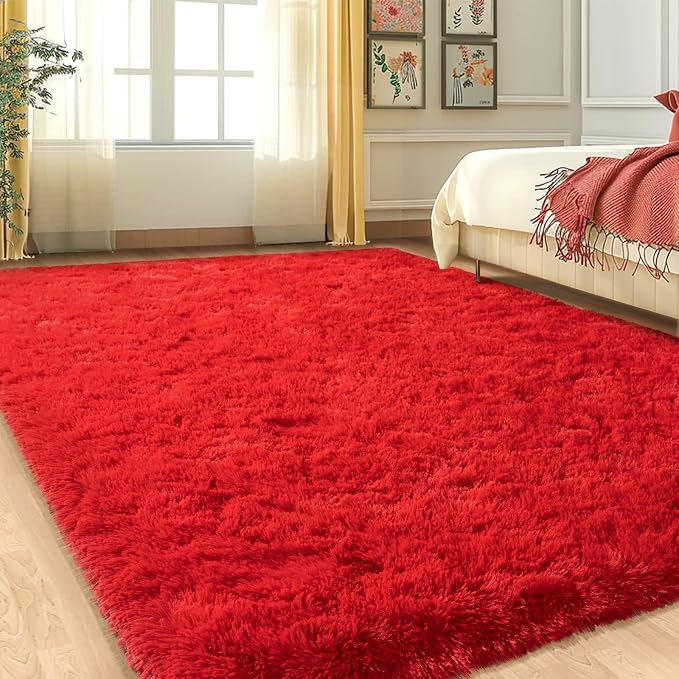 Soft Red Rugs for Bedroom, 4x6 Fluffy Fuzzy Shaggy Rugs for Living Room - Image 9