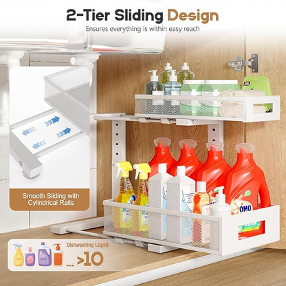 1 Pack-11.4"-16.14"H Under Sink Storage Organizer, Large 2-Tier Elegant Mesh - Image 4