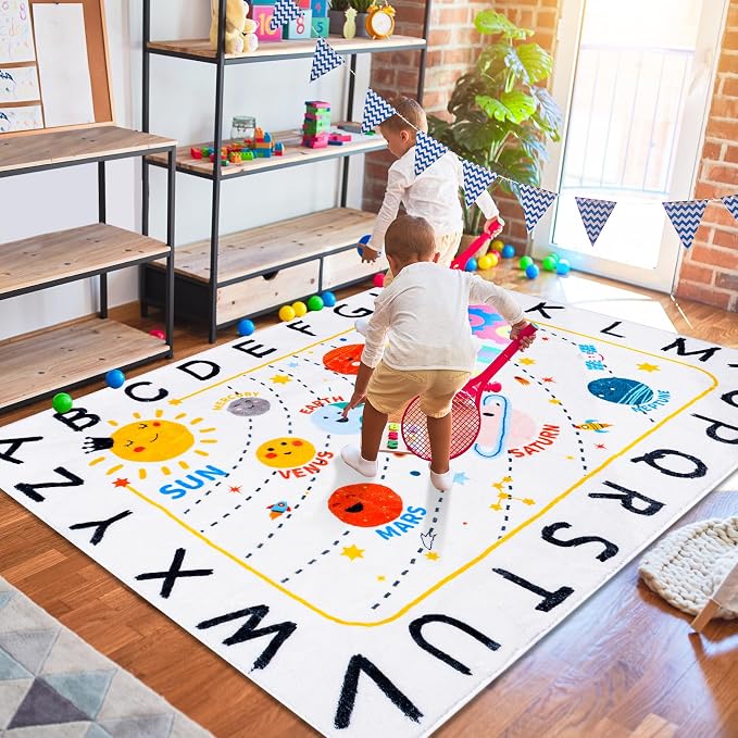 ABC Space Kids Rug, Washable Rug, Soft Plush Educational Large Rug - Image 5