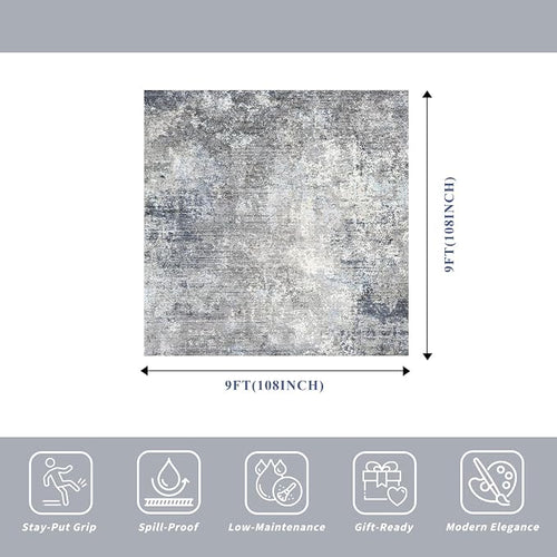 9x9 Square Rug Living Room – Washable Non-Slip Indoor Area Rug - Image 2