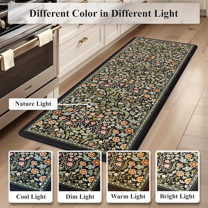 Collive Anti Fatigue Kitchen Mats, Cushioned Floral Kitchen Rugs Non Slip - Image 9