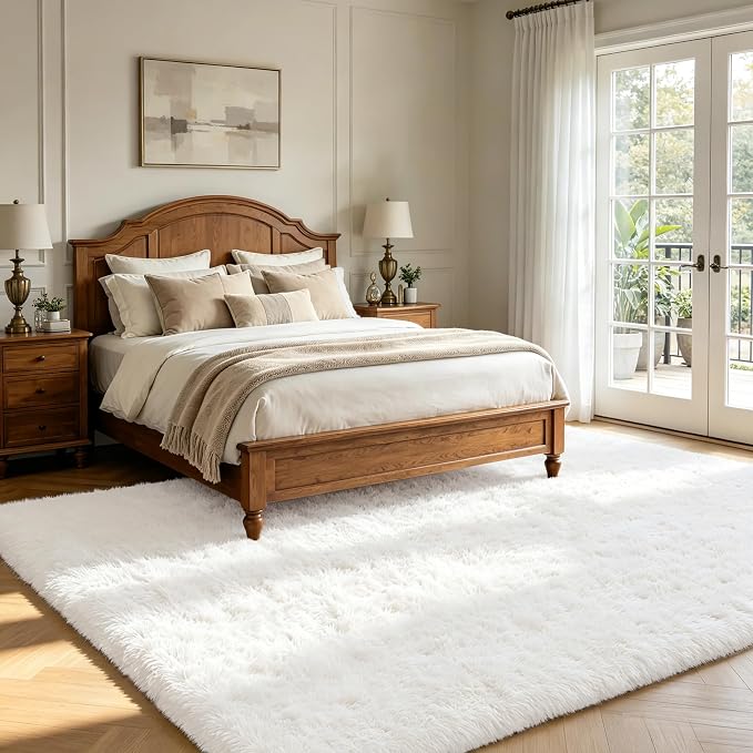 Shag Area Rugs for Bedroom Living Room, 5X8 Ultra Soft White Fluffy Area Rugs - Image 4