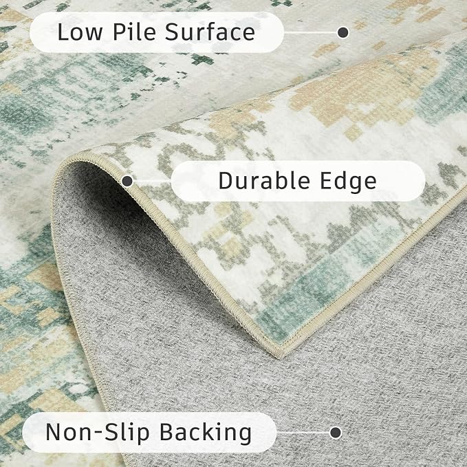 DCX Abstract Area Rug 5x7, Washable Sage Green Modern Rug - Image 9