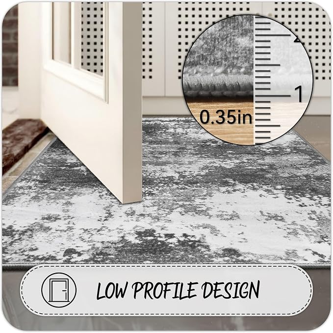 2x10 Hallway Runner Rug Non Slip Washable Grey Entryway Rug Runner - Image 3
