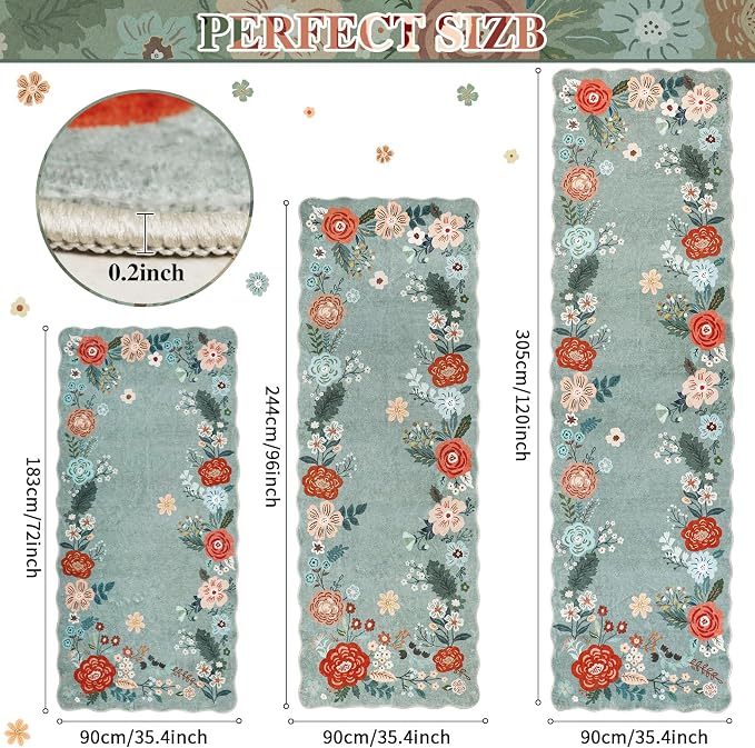 Green Runner Rug, 3x10 Washable Rug Runners - Image 2